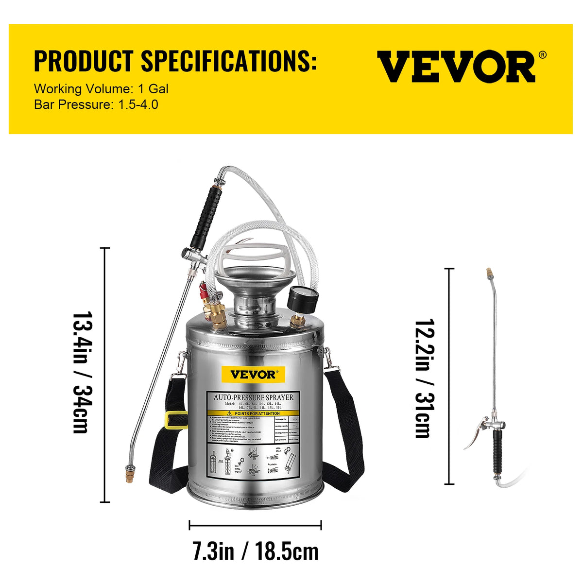 4-12L Hand Powered Sprayer Stainless Steel