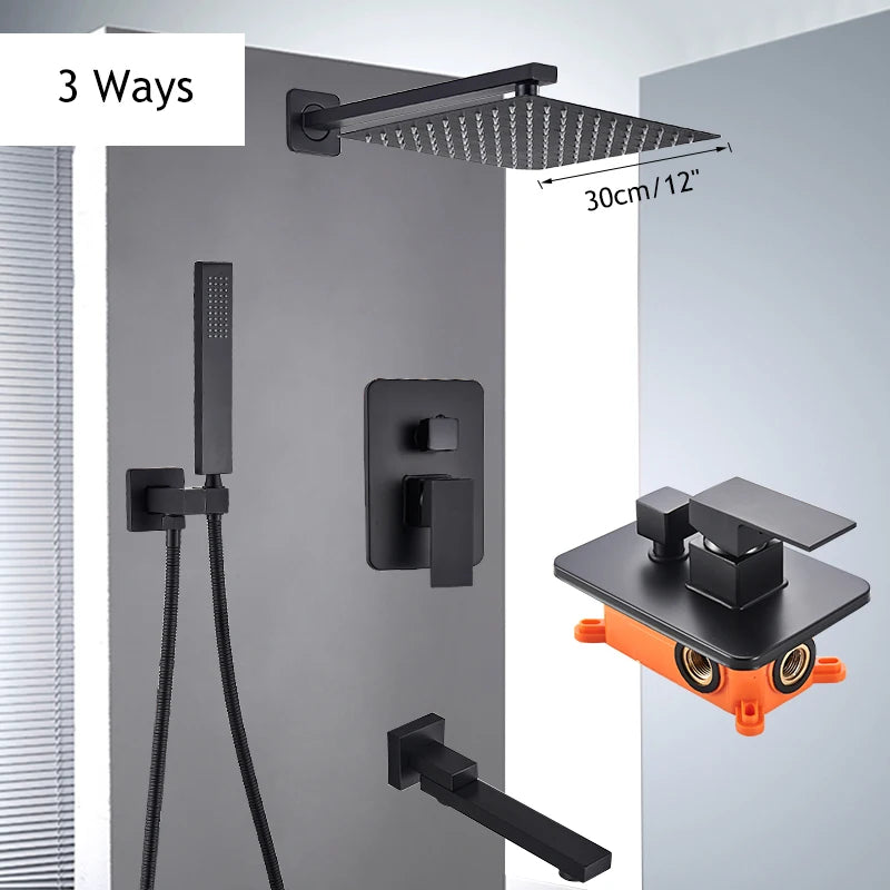 Matte Black Shower Faucet Set Rain Shower Head