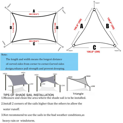 5x5x5/2x2x2M Waterproof Sun Shelter Triangle Sunshade