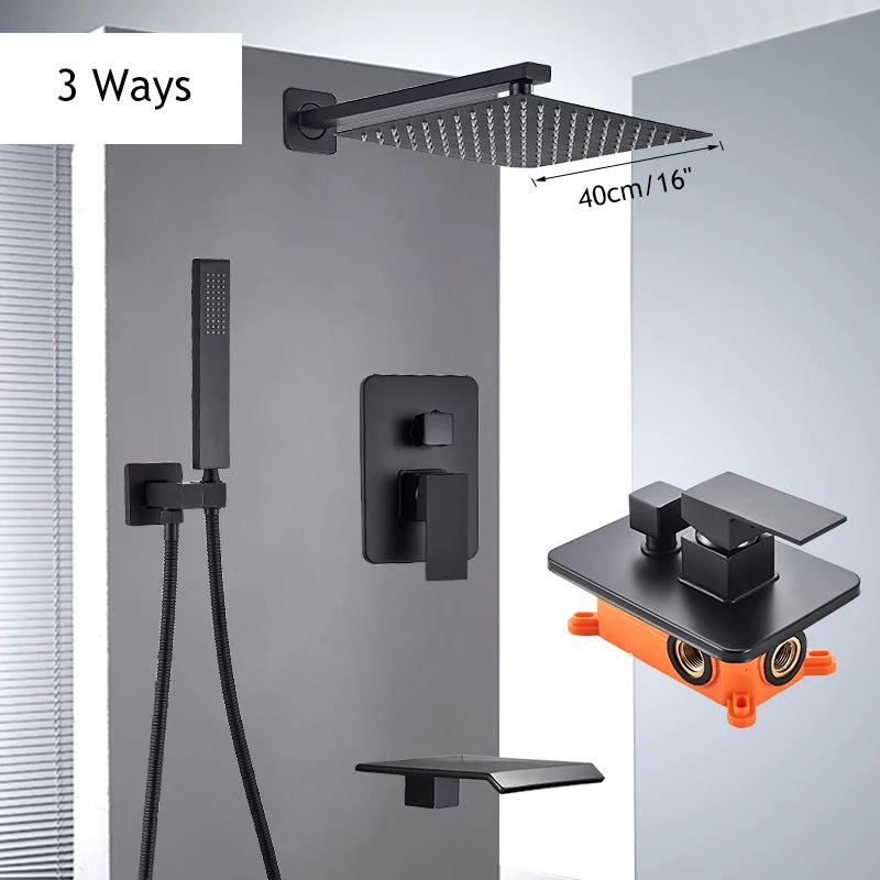 Matte Black Shower Faucet Set Rain Shower Head