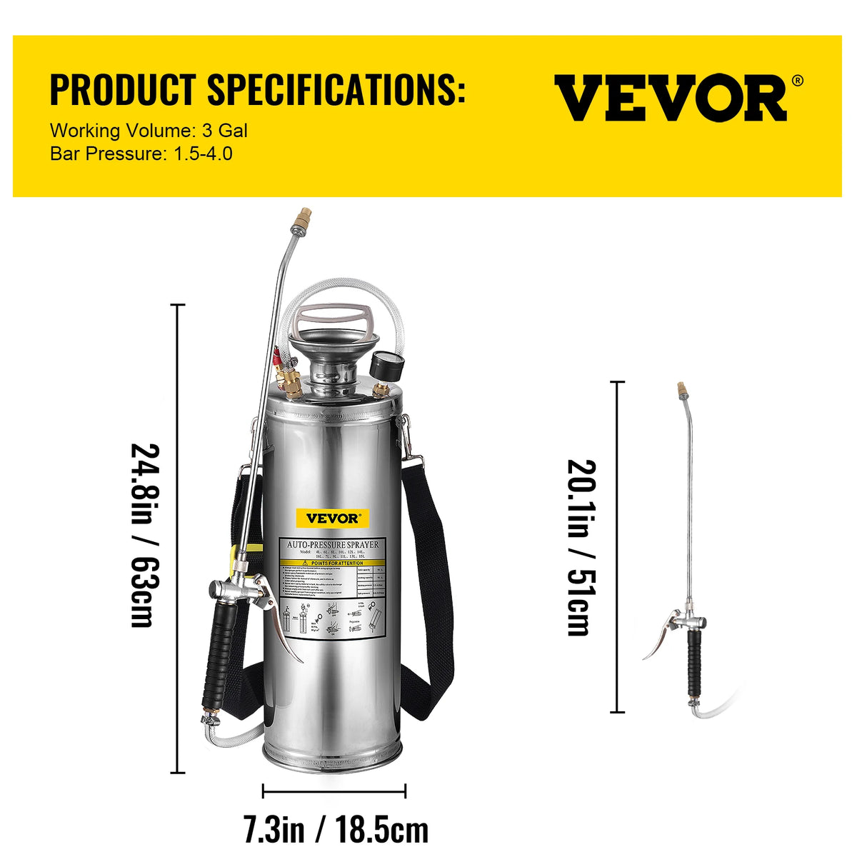 4-12L Hand Powered Sprayer Stainless Steel