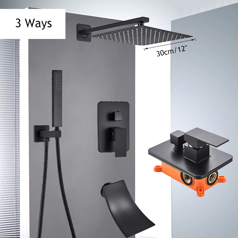 Matte Black Shower Faucet Set Rain Shower Head