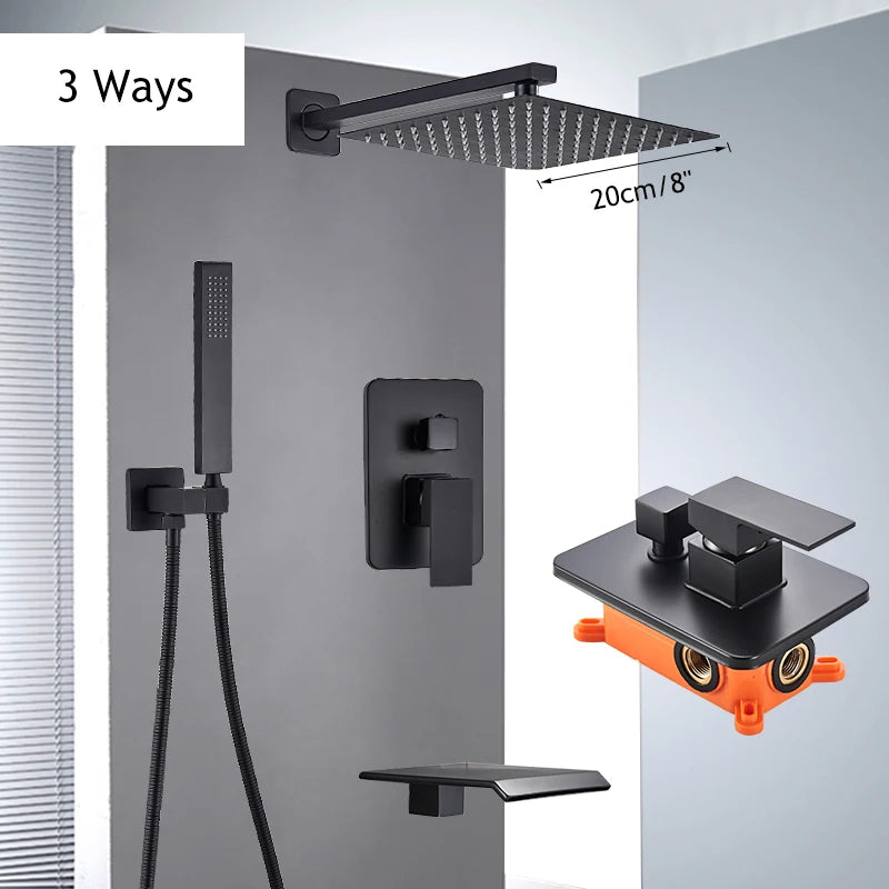 Matte Black Shower Faucet Set Rain Shower Head