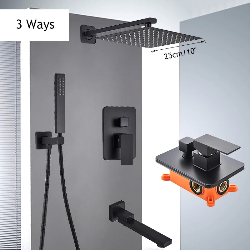 Matte Black Shower Faucet Set Rain Shower Head