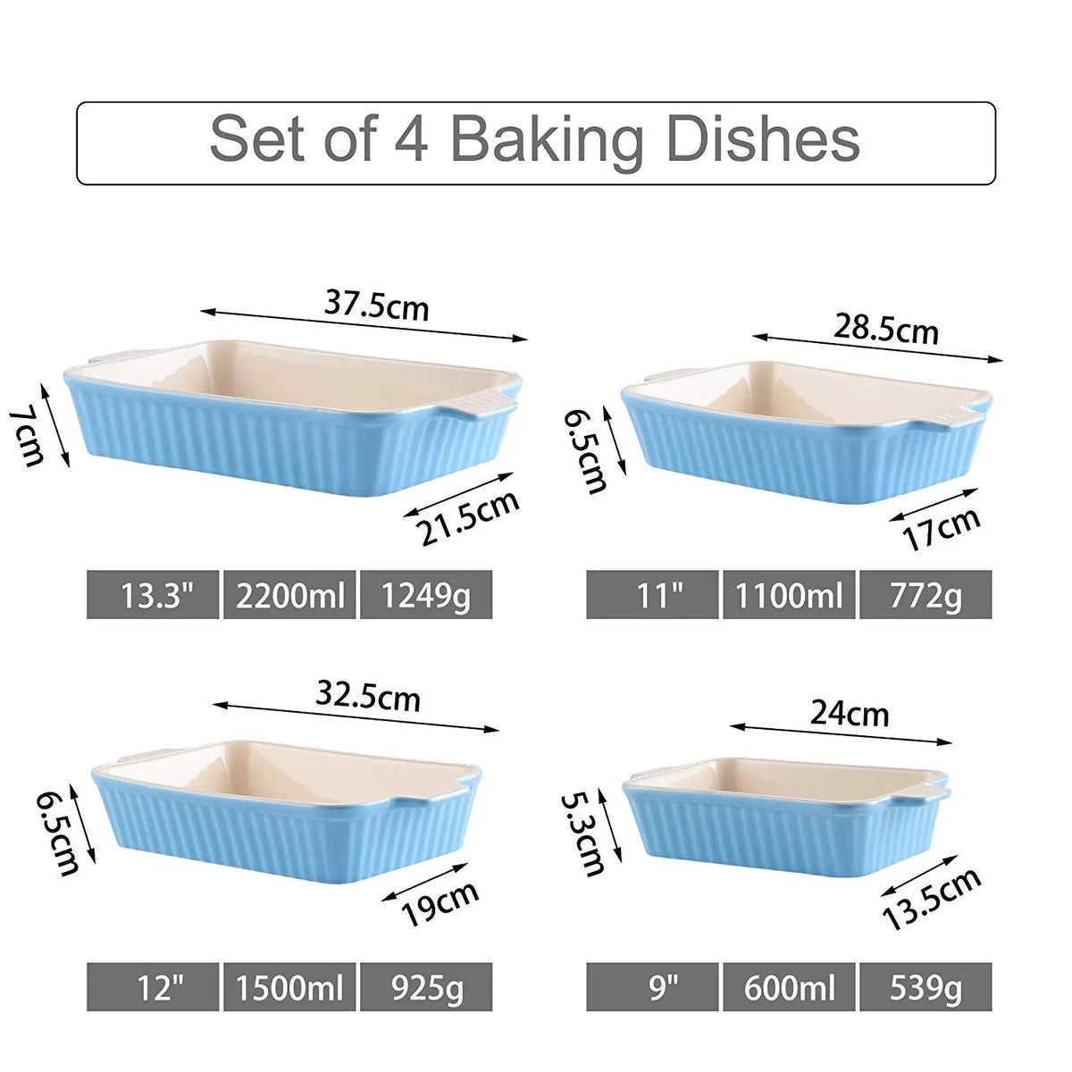 4-Piece Table Baking Dish Plate Set w/ Handle (9"/11"/12"/13.3")