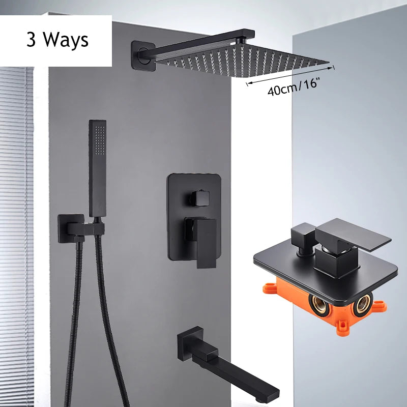 Matte Black Shower Faucet Set Rain Shower Head
