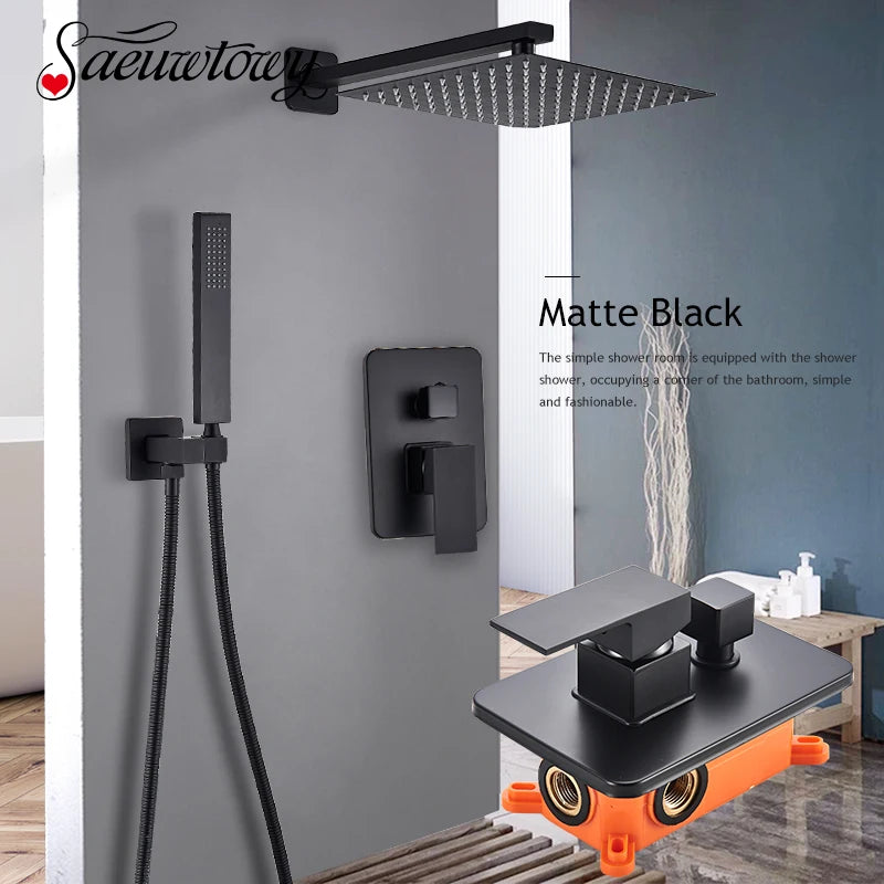 Matte Black Shower Faucet Set Rain Shower Head