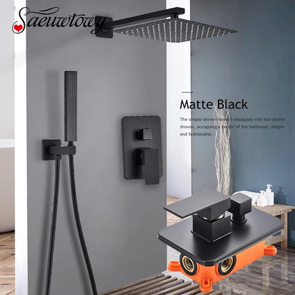 Matte Black Shower Faucet Set Rain Shower Head