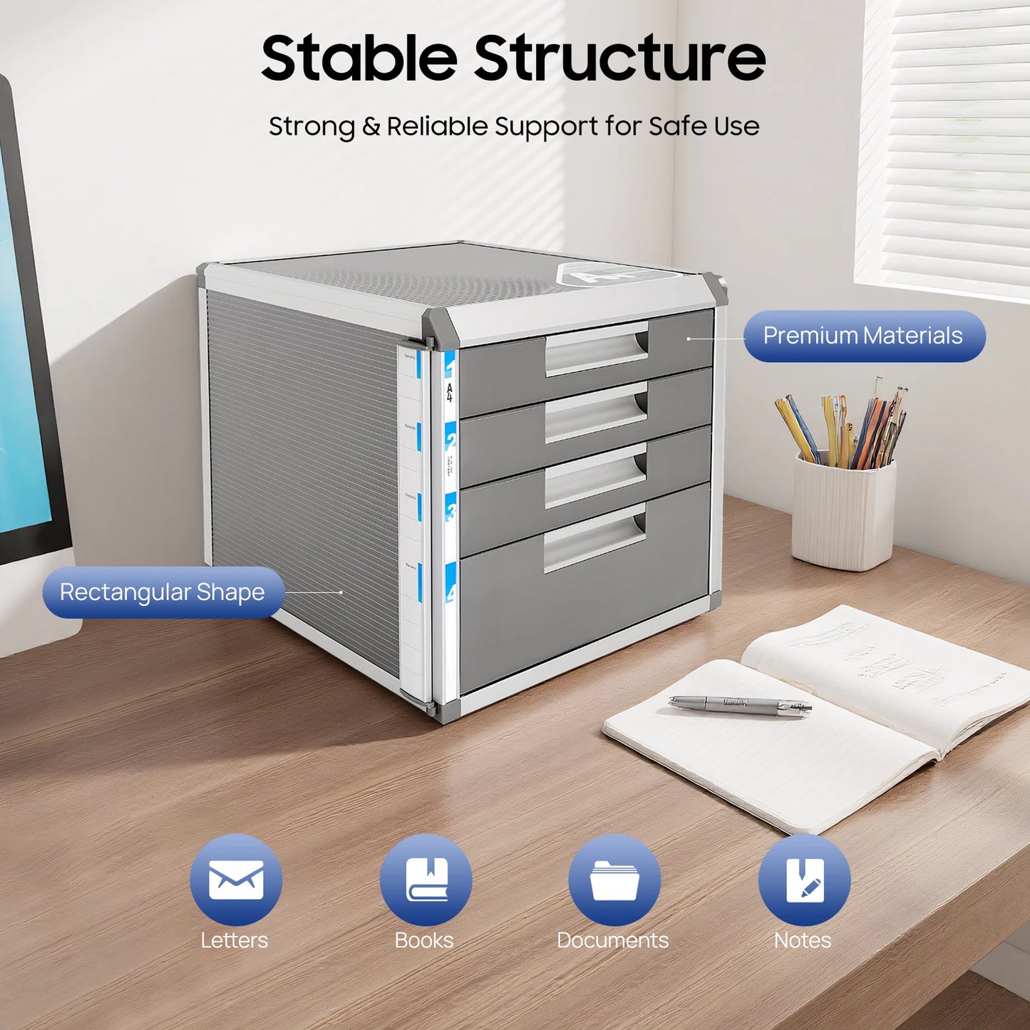 4 Layers Locking Drawer Cabinet, Aluminum Alloy