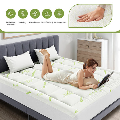 Bamboo Fiber Soft Mattress Topper with Deep Pockets 400g