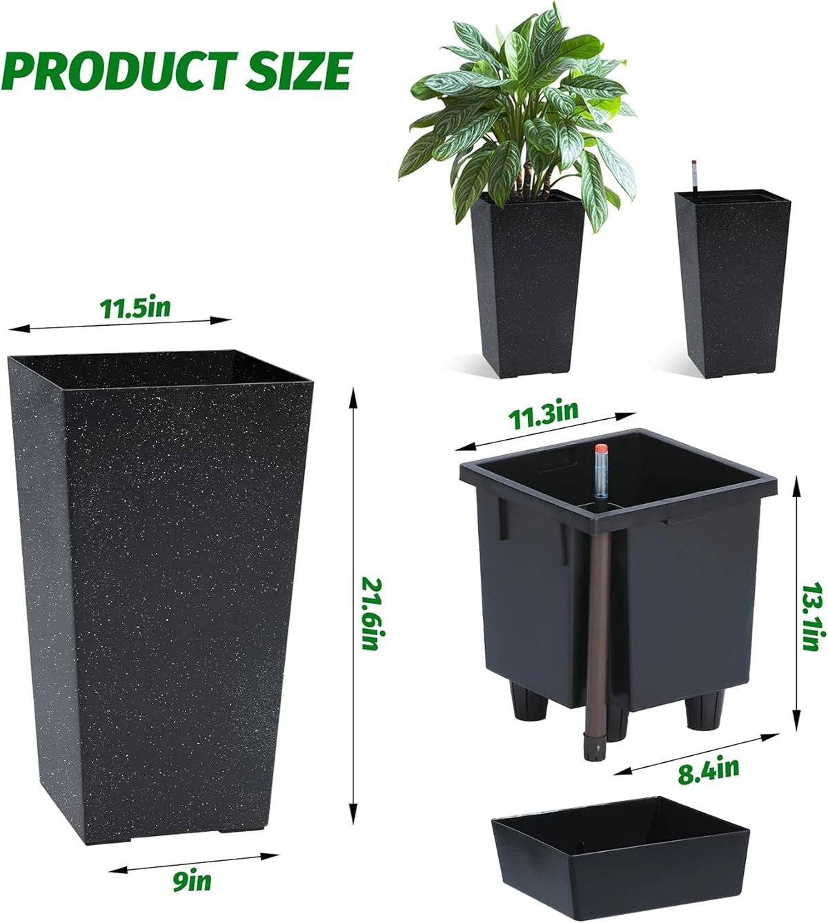 Rectangular Planters Set of 2, Large Plant Pots with Drainage- 16in. or 22.5 in