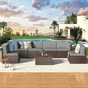 7 Piece Outdoor Patio Furniture Set, PE Rattan Outdoor Wicker Sectional Furniture