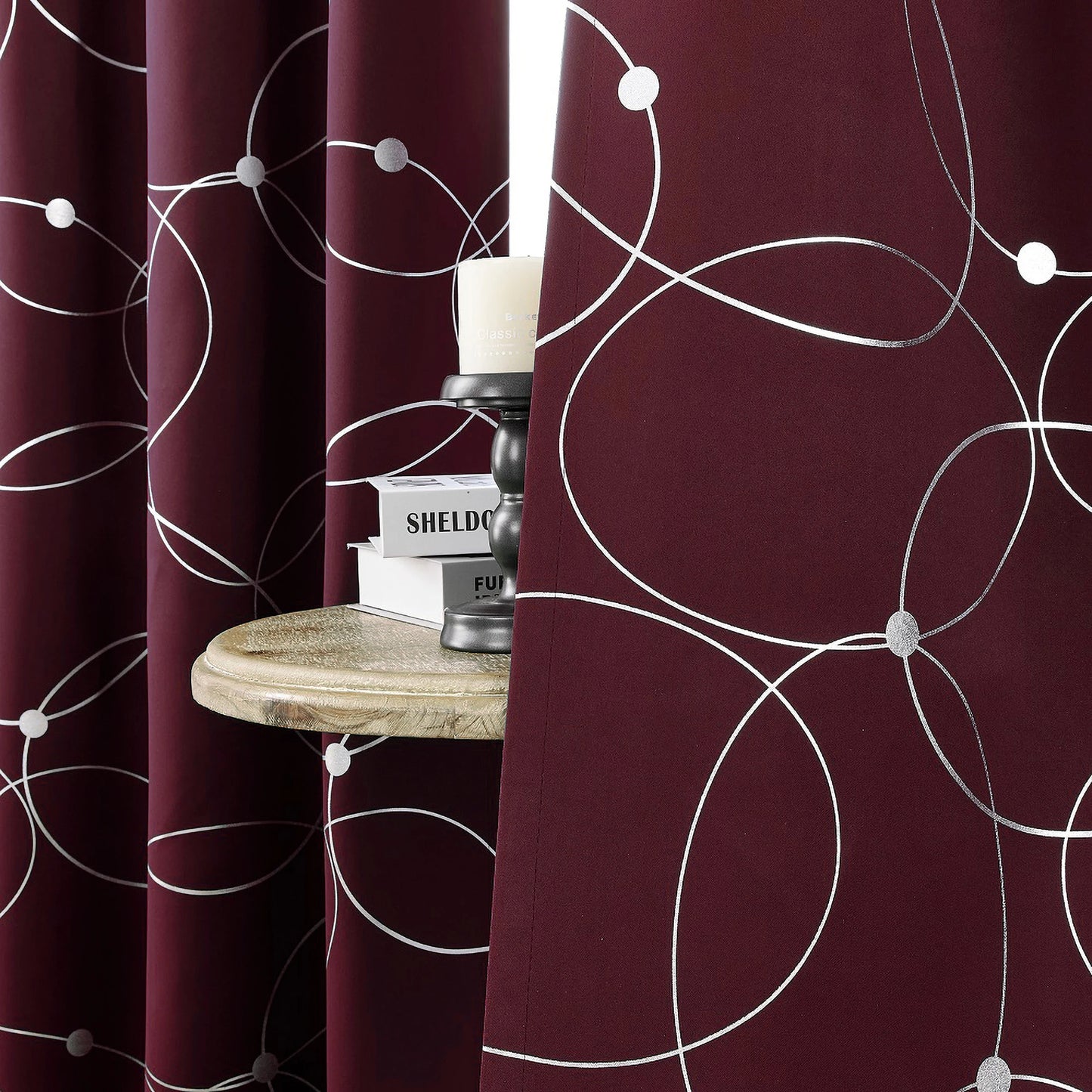 4PCS Blackout Curtains with Grommets Thermal Insulated Circle And Dots Foil Printed