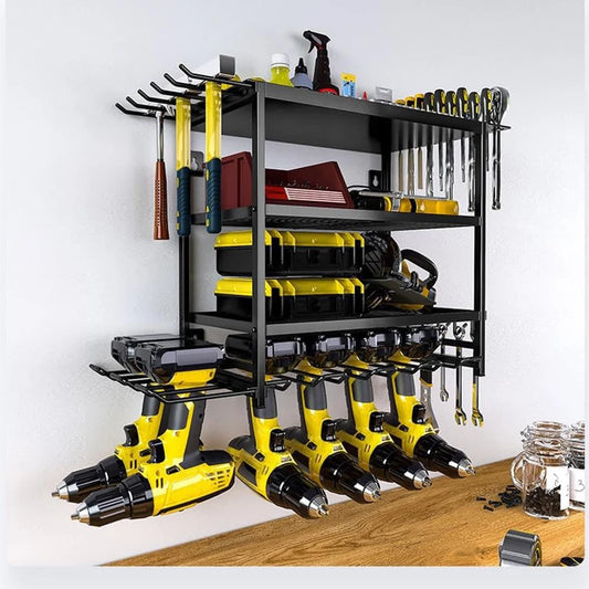 Heavy Duty Power Tool Organizer 4 Layer Wall Mounted Storage Rack with Hooks
