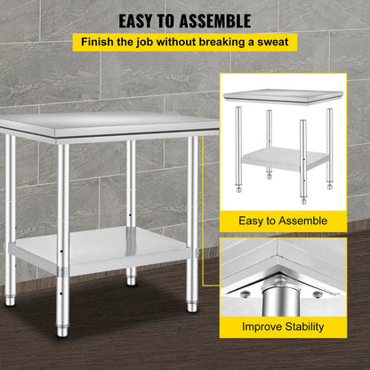 Stainless Steel Kitchen Work Bench w/Undershelf