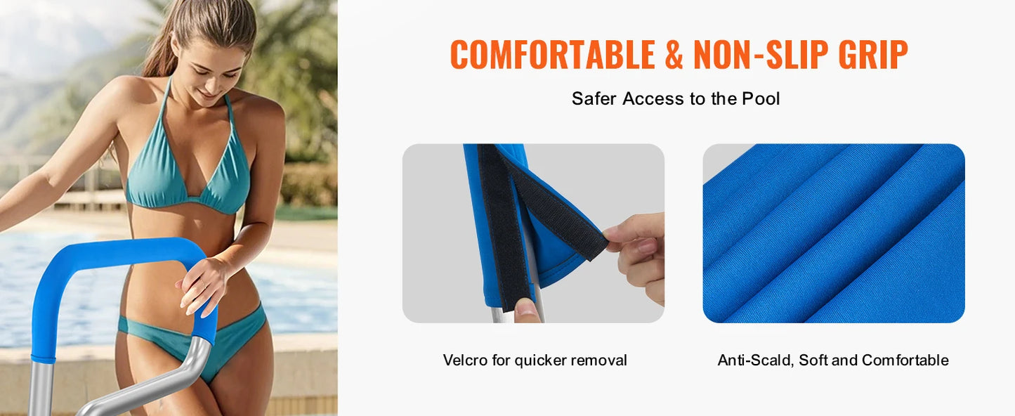 Pool Handrail w/ Grip Cover- Stainless Steel w/ Base Plate- Indoor/Outdoor
