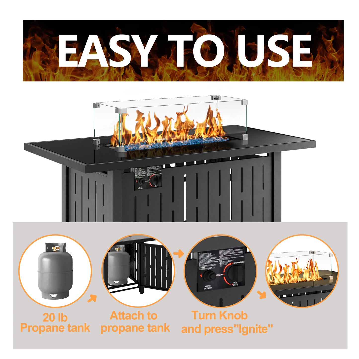 42 Inch 50,000 BTU Propane Gas Fire Pit Table