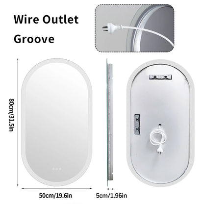 Oval LED Bathroom Mirror, 3 Colors Dimmable, Anti-Fog, 32 x 20 in