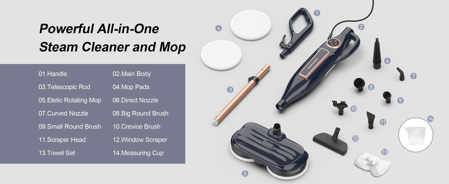 Steam Mop Cleaner w/Rotating Mop Pad-10 in 1-Lightweight