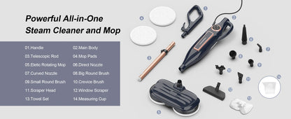 Steam Mop Cleaner w/Rotating Mop Pad-10 in 1-Lightweight