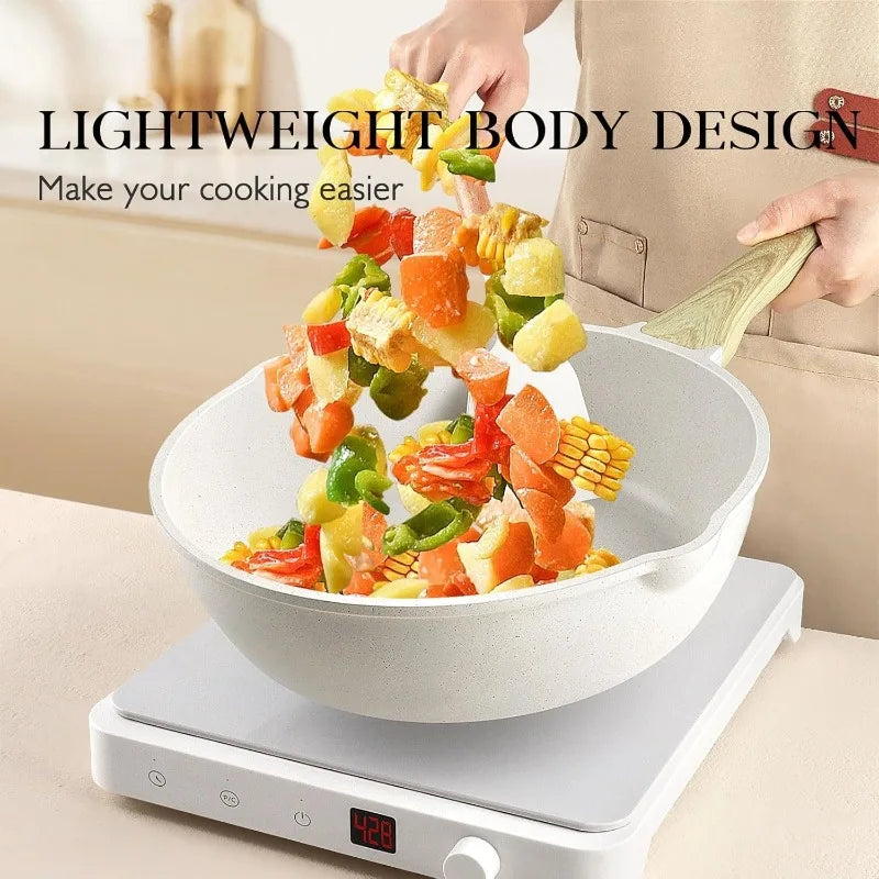 14 Pcs White Granite Kitchen Cookware Sets Nonstick Induction