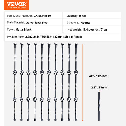 Staircase Metal Balusters- Galvanized Banister Spindles w/ Hollow Baskets Spiral