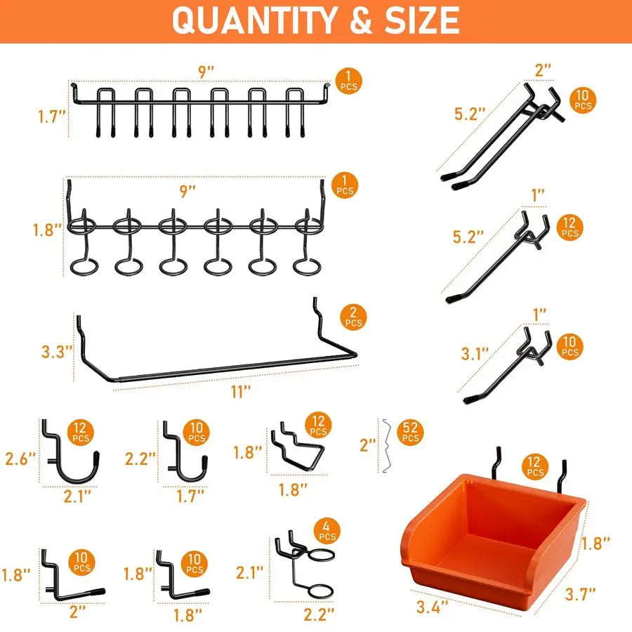 Metal 4PCS Pegboard Panels and 156PCS Black Pegboard Wall Organize