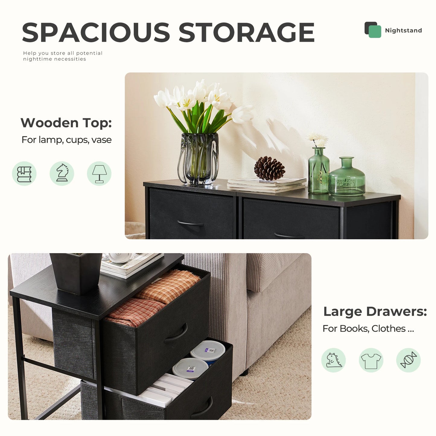 JHK Living Room Cabinet Layers Set of 2 Fabric Drawers