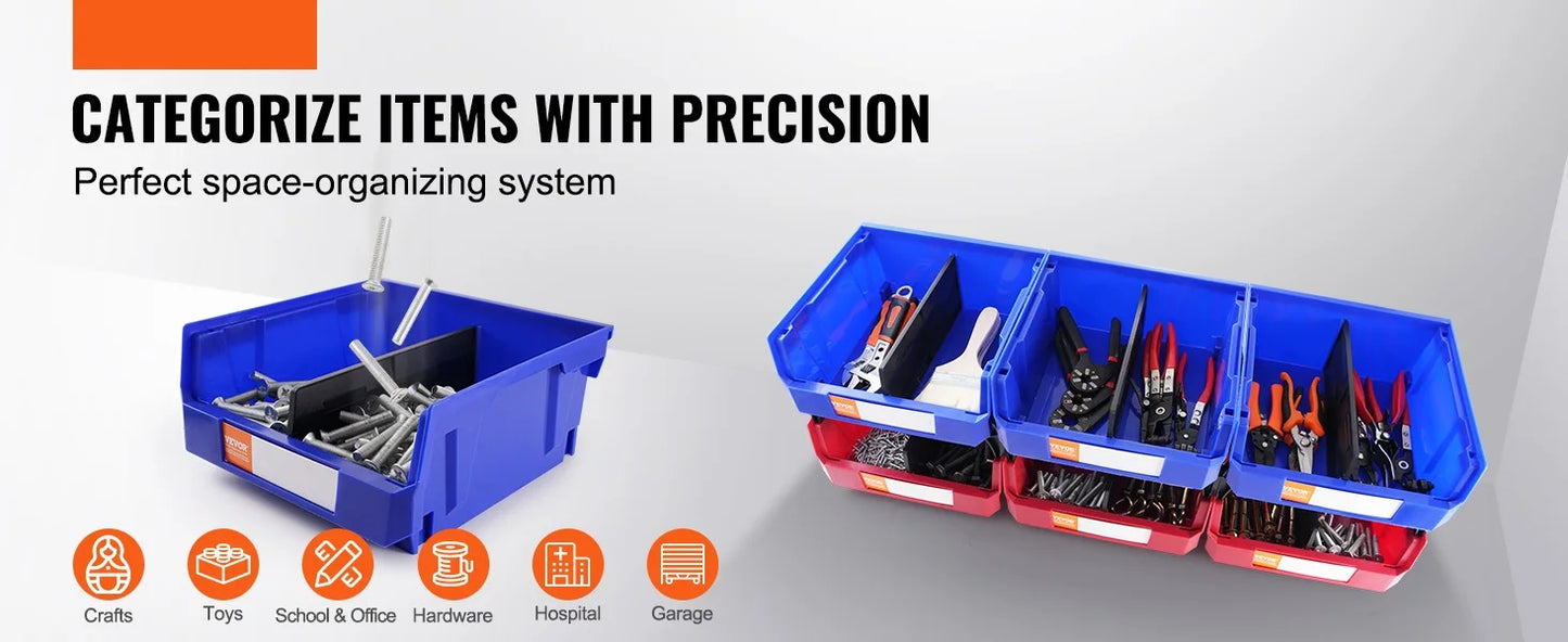 Organizer Bin Stacking Containers for Garage/Office-6pcs Garage Storage Bin