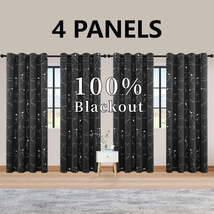4PCS Blackout Curtains with Grommets Thermal Insulated Circle And Dots Foil Printed