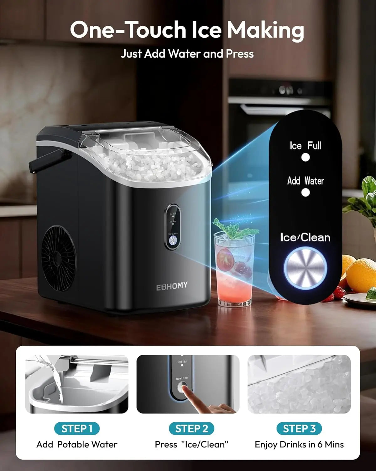 Nugget Ice Maker Countertop with Handle, in 6 Mins, 35lbs Per Day, Auto-Cleaning