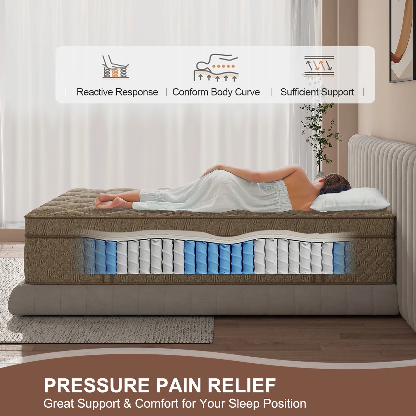 12"/14" Gel Memory Foam Hybrid Pocket Spring Mattress In A Box
