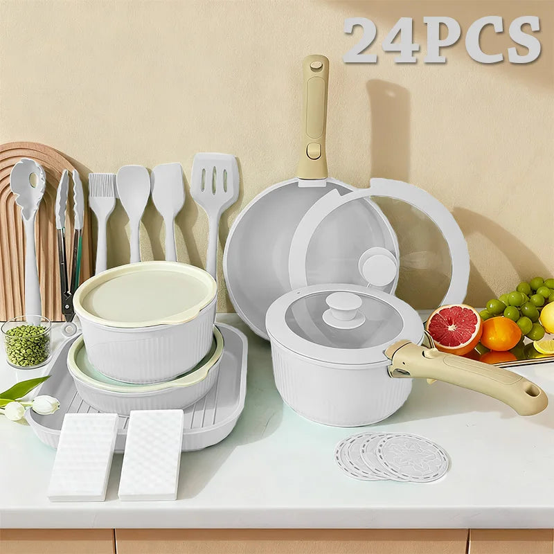 24 Piece Induction Nonstick Pots and Pans Set, Nonstick Cookware RV Cookware Set, Oven Safe