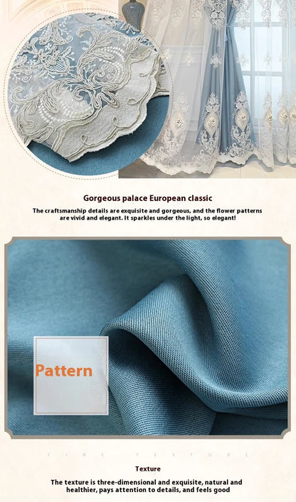 Luxury Vintage-Style Embroidered Curtain 3D Relief Dual-Layer Design for Privacy