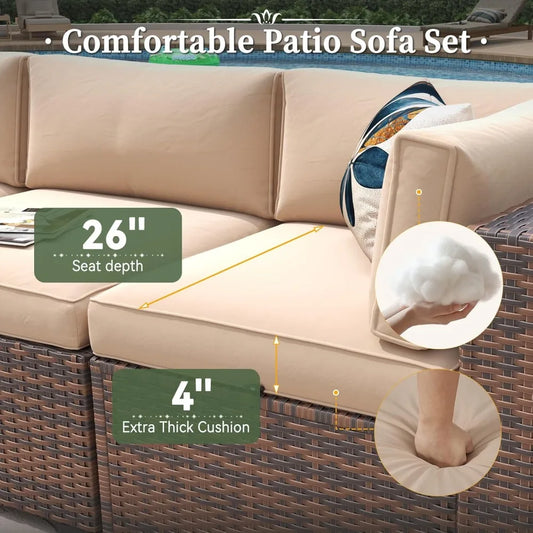 7 Piece Patio Furniture Set with Wide Armrests & 44” Fire Pit Table