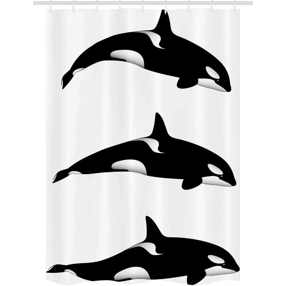 Three black and white killer whales on fabric bathroom