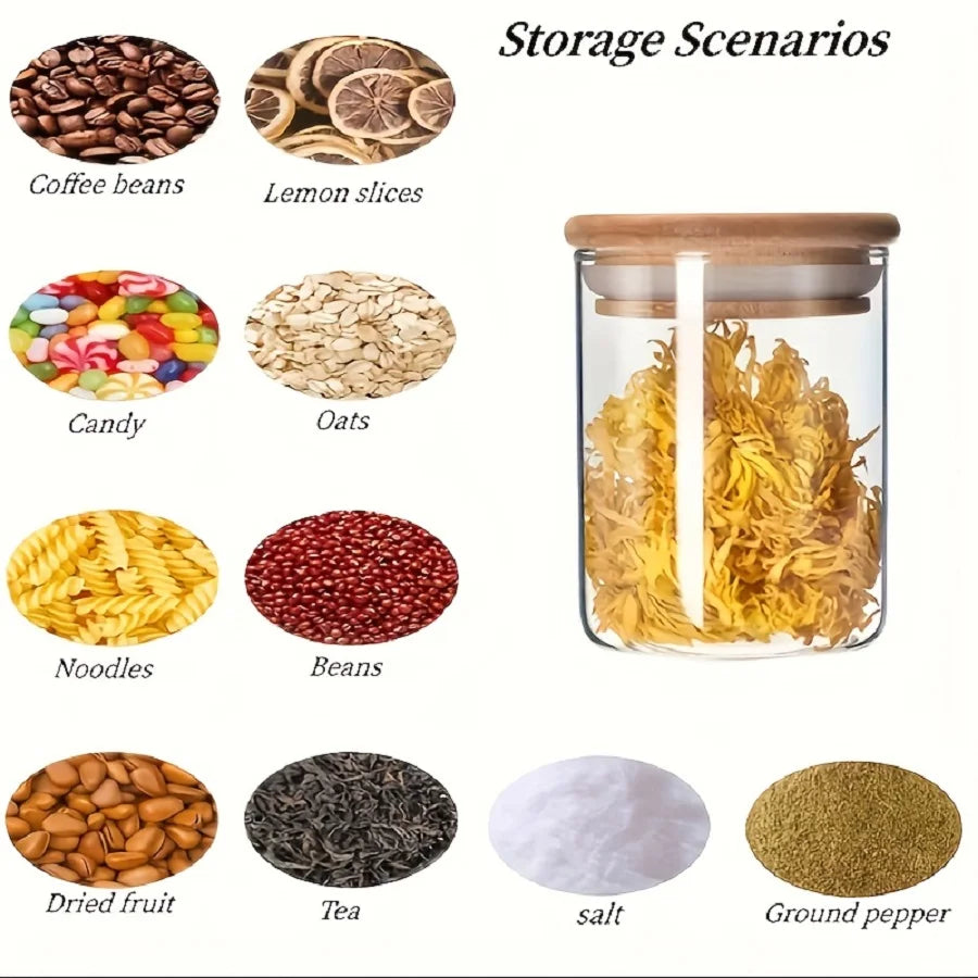 12pcs/set Airtight Glass Storage Jar with Bamboo Lid