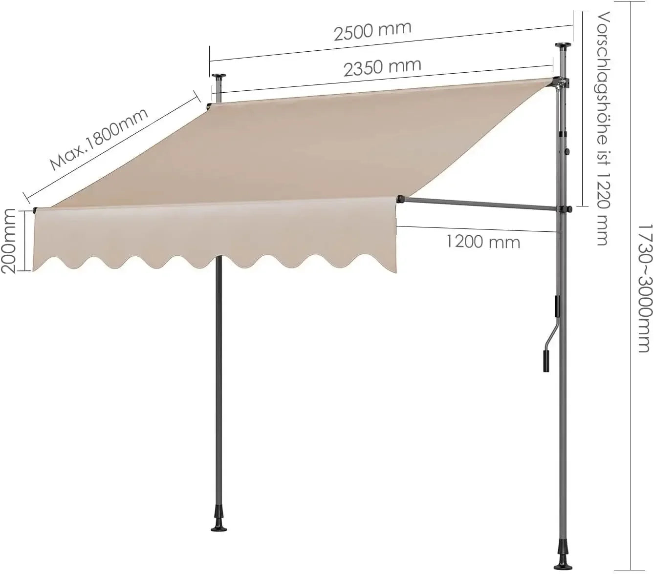 Outdoor Patio Awning Sunshade Shelter, Manual Retractable Awning/Canopy