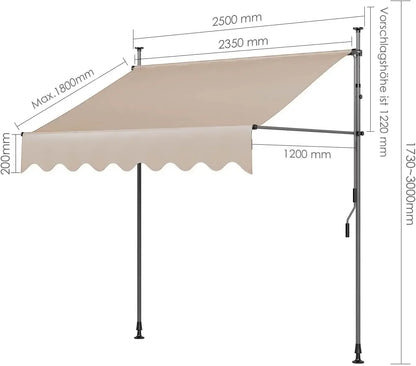 Outdoor Patio Awning Sunshade Shelter, Manual Retractable Awning/Canopy