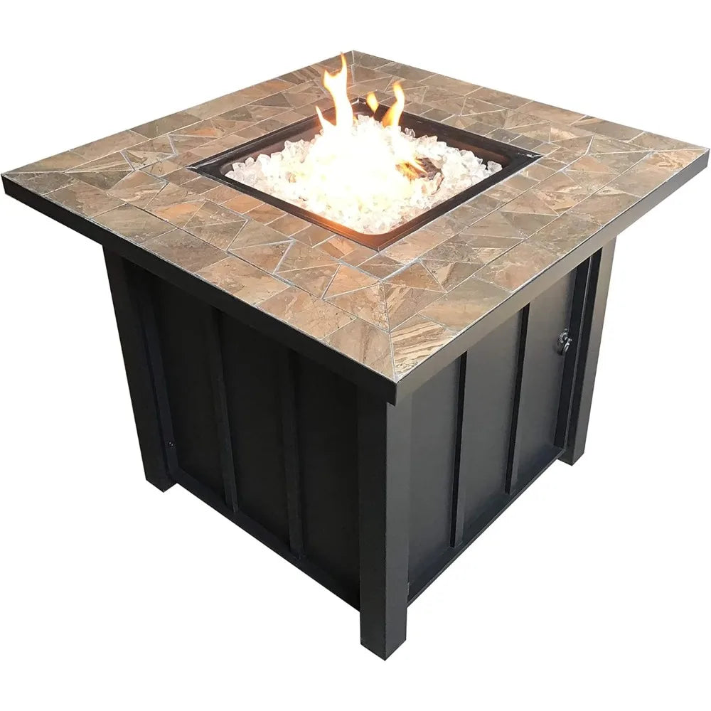 Outdoor Patio 40,000 BTU 30x30 Inch Square Tile Table Top Propane Fire Pit and Fire Glass