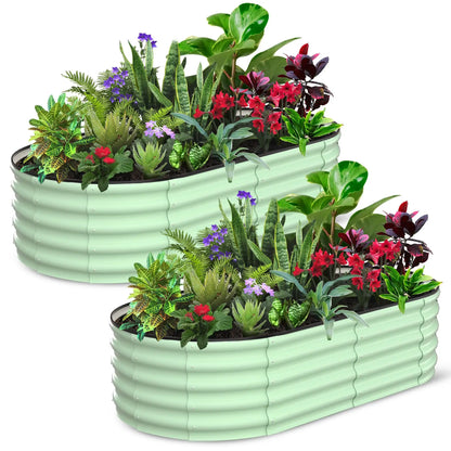 2-Pack Oval Galvanized Steel Raised Garden Bed- Open Base/Safety Edge