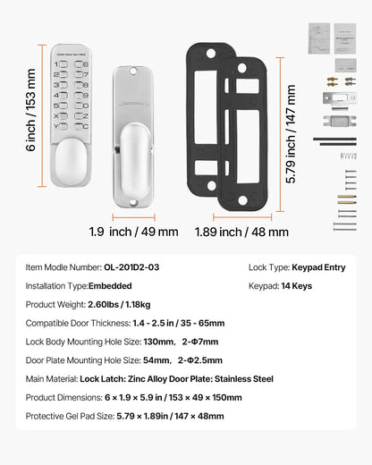 Mechanical Keyless Entry Door Lock 14 Key