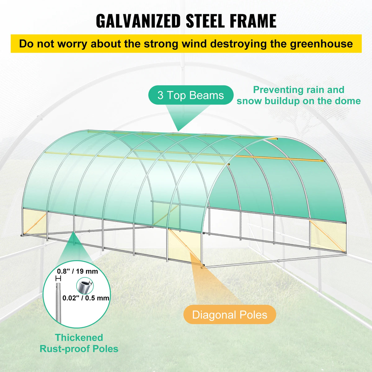 20x10x7/15x7x7 ft Tunnel/Greenhouse w/Galvanized Steel Hoops