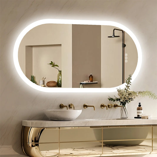 Oval LED Bathroom Mirror, 3 Colors Dimmable, Anti-Fog, 32 x 20 in
