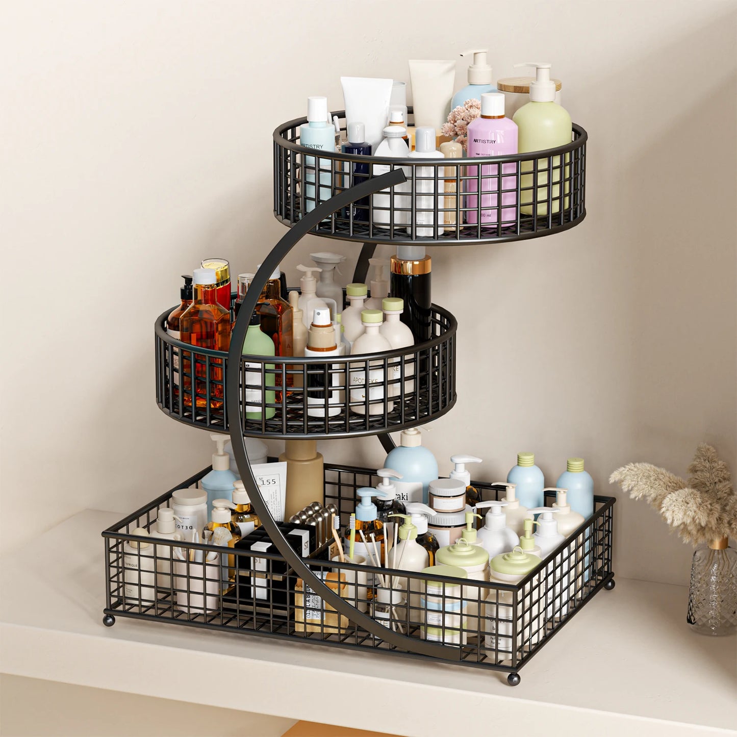 3-Tier Round Metal Storage Rack Bathroom. Kitchen