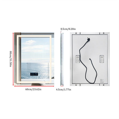 Smart LED Bathroom Mirror Rectangle Wall Mount Mirror w Bluetooth Speaker,Time,Temperature