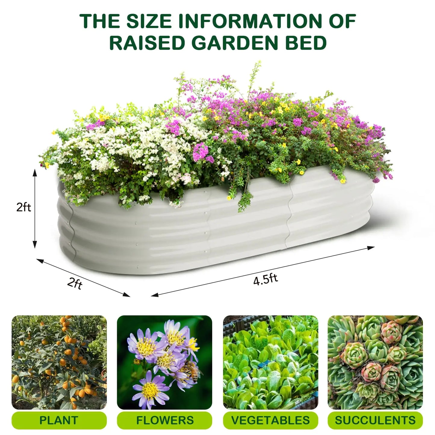2-Pack Oval Galvanized Steel Raised Garden Bed- Open Base/Safety Edge