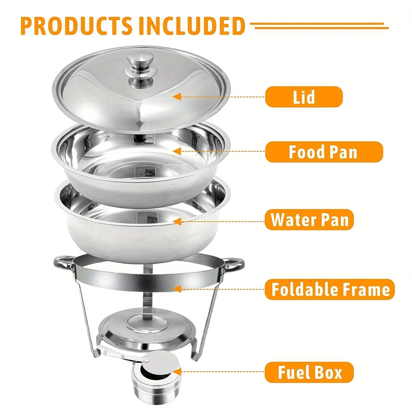 1/2/4/6/8 Packs 5-Qt Stainless Steel Chafing Dish