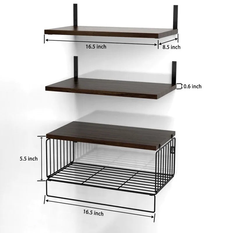 Wall Mounted Floating Shelves 3 Wood Farmhouse, Bathroom, Bedroom