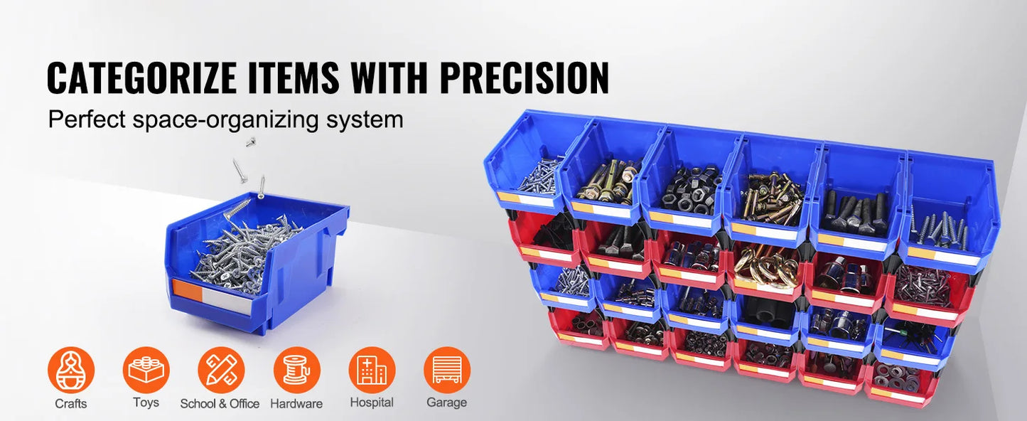 24pcs Stackable Organizer Bin 5x4*3inch Freestanding Tiered Shelf for Garage/Office